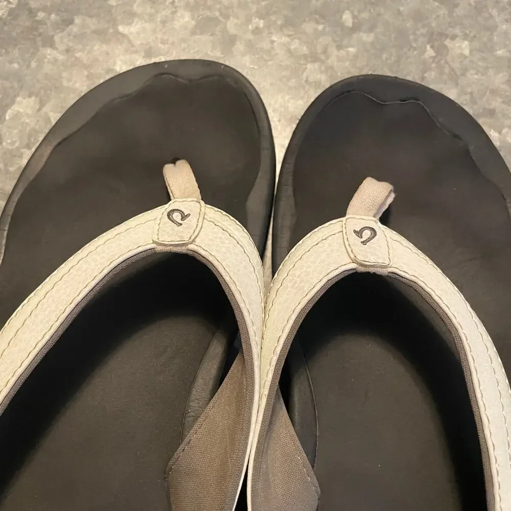 OluKai Womens Ohana Flip Flop Thong Sandals Sz 9 White Black Comfort 20110-4R40